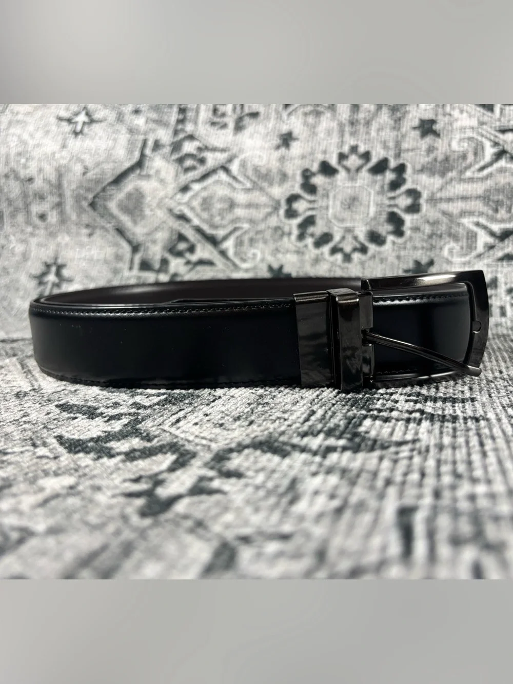 Mens Black And Brown Reversible Leather Belt Sz 2X (46-48) Brushed Nickel Buckle